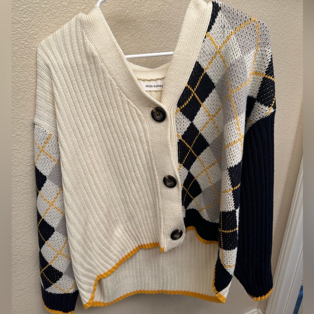 navy blue color block cardigan